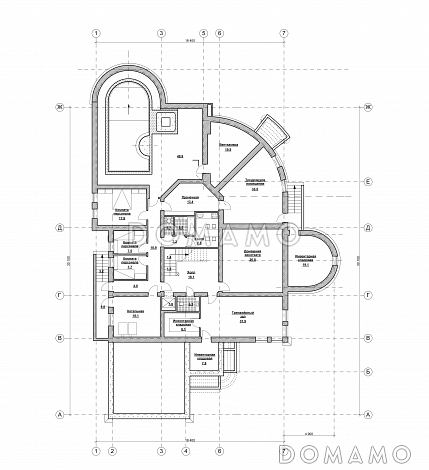 Проект просторного коттеджа в стиле модерн с бассейном и гаражом / План цокольного этажа