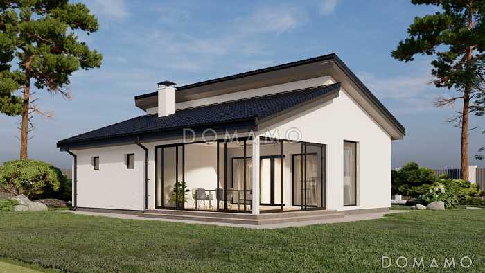 Проект одноэтажной бани в стиле хай-тек со скатной кровлей