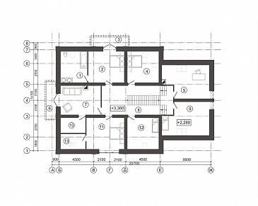 Проект загородного дома с лепниной на фасаде / План мансардного этажа