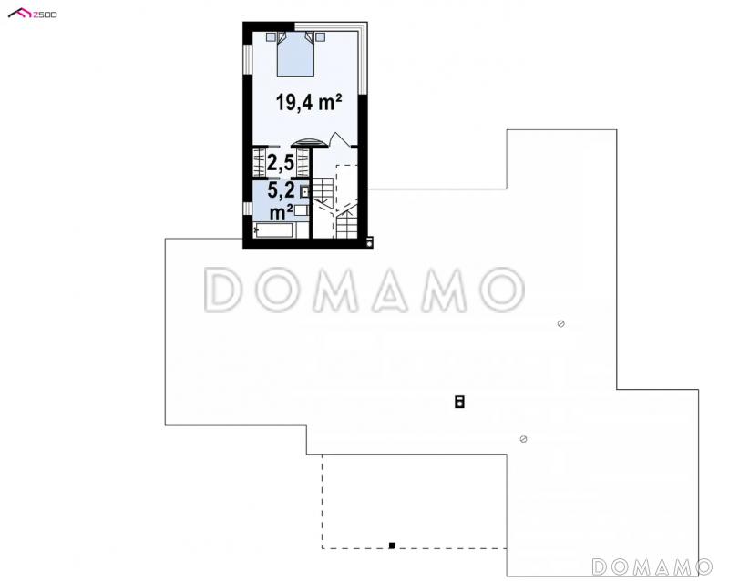 Проект современного трёхуровнего дома из кирпича с плоской крышей, с большим гаражом, спортзалом и сауной / План 2 этажа