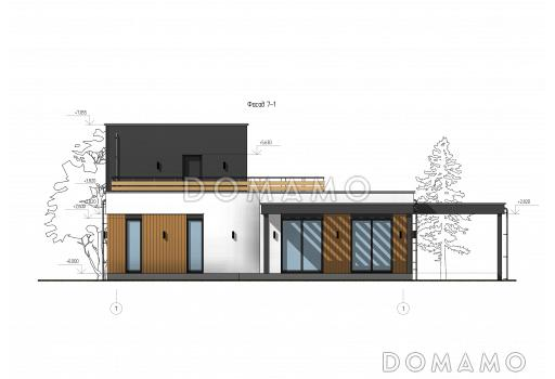 Проект большого дома с навесом для автомобилей, 2 спальнями и кабинетом на втором уровне / Фасад 2