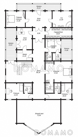 Проект дома из клееного бруса с террасой площадью более 470 м2 / План 2 этажа