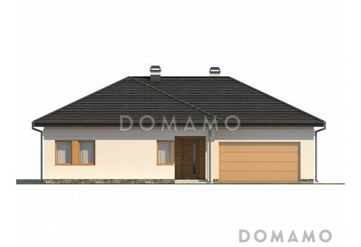 Проект одноэтажного дома из кирпича с дневной зоной в тыльной части дома и выходом на большую террасу и гаражом на два автомобиля / Фасад 1