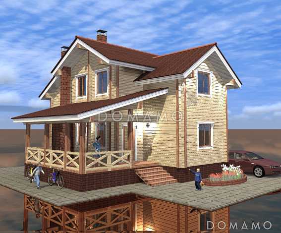 Проект коттеджа в брусовом исполнением с террасой