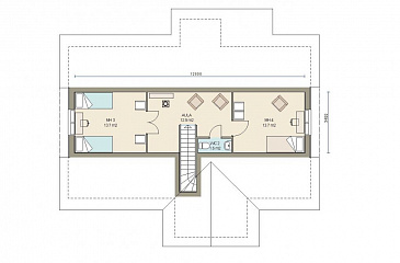 Проект каркасного дома с двумя спальнями на мансардном этаже / План мансардного этажа