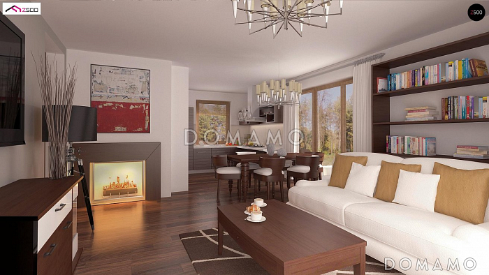 Проект одноэтажного мансардного дома из кирпича с дополнительной спальней на первом этаже и гаражом