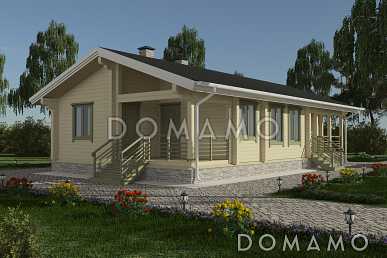 Проект одноэтажного дома с двумя спальнями, комнатой отдыха, гостиной с камином, сауной