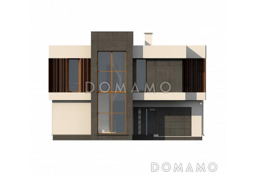 Проект современного двухэтажного дома из газобетона с дополнительной спальней на первом этаже и гаражом / Фасад 1