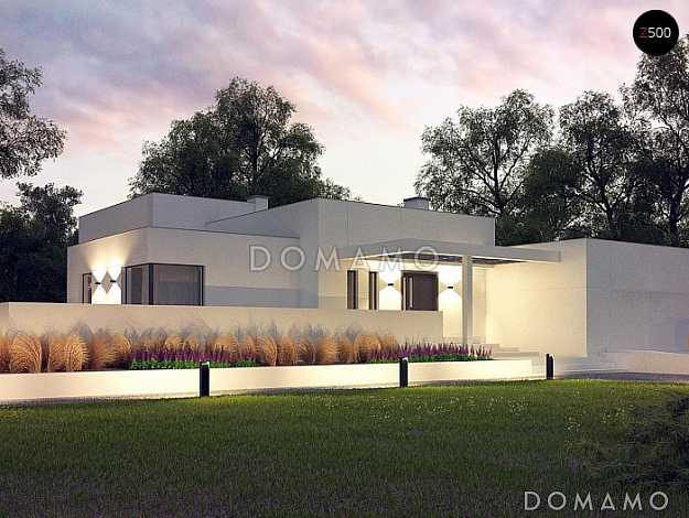 Проект современного трёхуровнего дома из газобетона с плоской крышей, с большим гаражом, спортзалом и сауной 