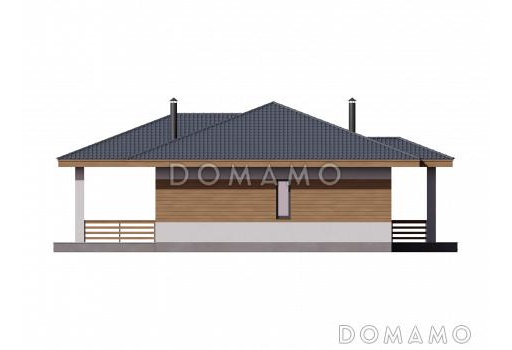 Проект одноэтажного дома из газобетона с 4 комнатами и 3 санузлами и крытой террасой / Фасад 2