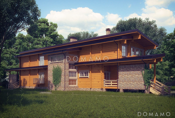 Проект двухэтажного дома из клееного бруса с большой кухней-столовой