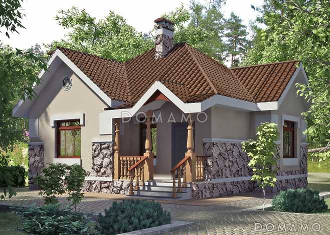 Проект одноэтажного дома из кирпича с многощипцовой крышей