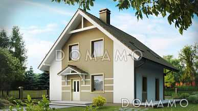 Проект загородного дома с камином, просторной гостиной, балконом, большой ванной с окном на мансарде