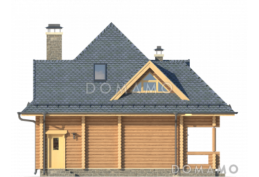 Проект одноэтажного дома из оцилиндрованного бревна с мансардой с просторной гостиной / Фасад 4