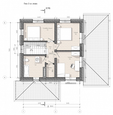 Проект двухэтажного дома с четырьмя спальнями и большой крытой террасой / План 2 этажа