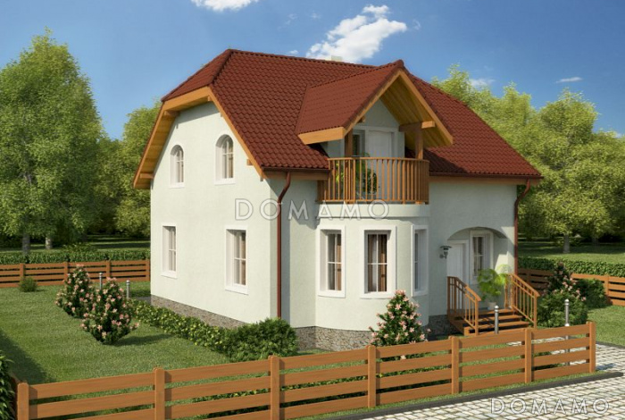 Проект компактного дома с полукруглым эркером