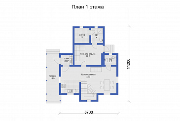 Дом с объединенной кухней-гостиной и большой террасой / План 1 этажа