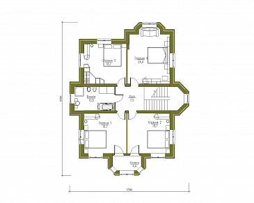 Проект трехэтажного дома с башней, верандой и функциональными чердачными помещениями / План 2 этажа