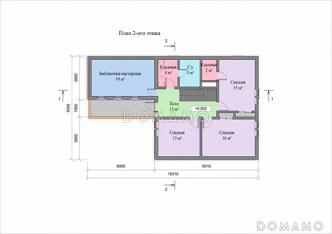 Проект двухэтажного коттеджа с гаражом / План 2 этажа