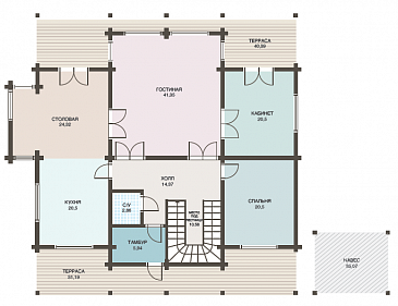 Проект дома из клееного бруса с навесом для авто / План 1 этажа