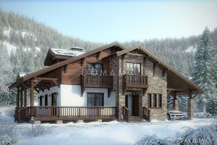 Проект шале с вторым светом и террасой по периметру