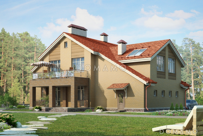 Проект дома из пеноблоков с гаражом, кабинетом и игровой комнатой