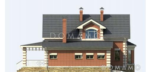 Проект кирпичного дома с полукруглым окном на мансардном этаже / Фасад 2