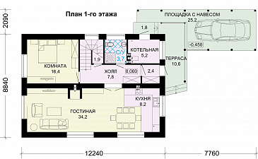 Проект дома из газобетона с круглым окном / План 1 этажа