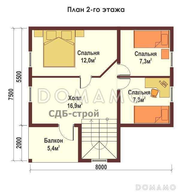 Дом из профилированного бруса ДПБ9 / План 2 этажа
