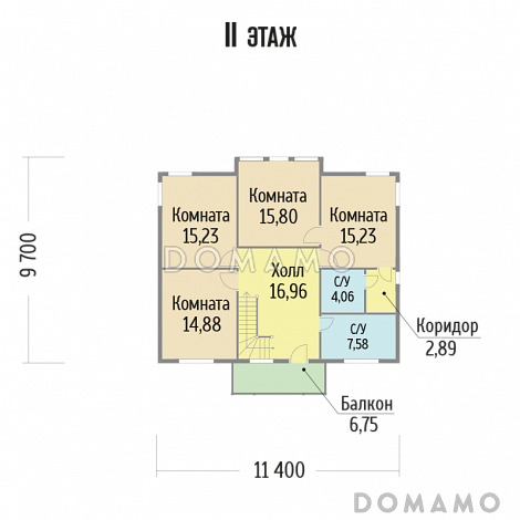 Проект  дома из клееного бруса с тремя комнатами на втором этаже / План мансардного этажа