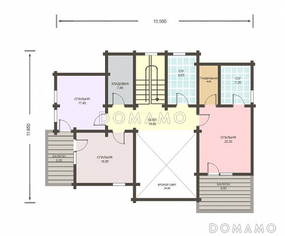 Проект дома из клееного бруса с угловой террасой / План мансардного этажа