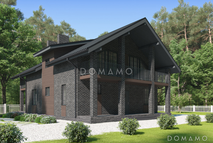 Проект дома с террасами и балконами, спальней на первом этаже, большой кухней столовой, просторным холлом