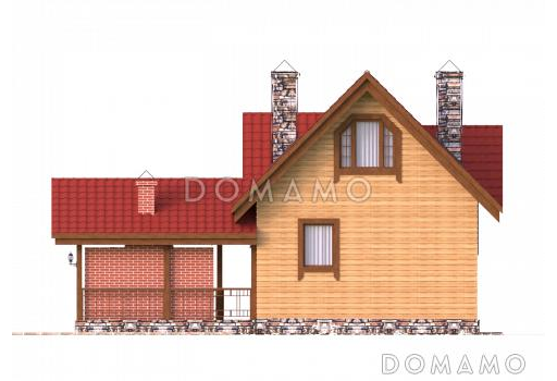 Проект бани с жилой мансардой, террасой и барбекю. / Фасад 2