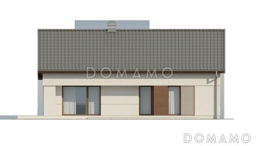 Проект одноэтажного дома из газобетона с открытой террасой по периметру, с возможностью планировки мансардного этажа  / Фасад 3