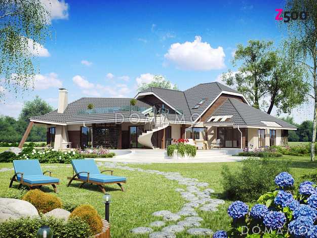 Проект красивого просторного мансардного коттеджа из кирпича с террасой на втором уровне