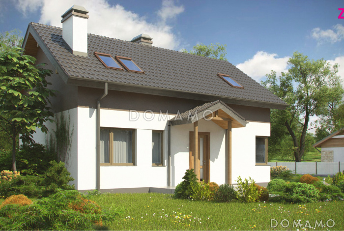 Проект одноэтажного мансардного дома из газобетона с угловым окном в кухонной зоне и кабинетом