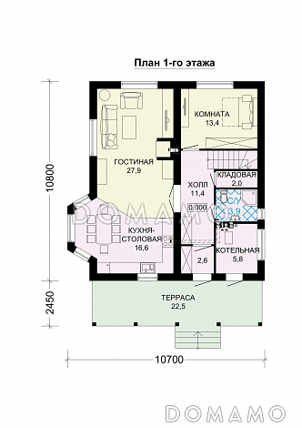 Проект дома из газобетона с большой террасой на втором этаже / План 1 этажа