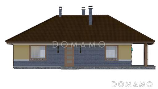 Проект одноэтажного дома с камином в гостиной и крытой террасой / Фасад 2