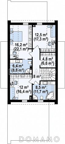 Проект удобного современного одноэтажного мансардного дома из кирпича с гаражом и тремя спальнями на мансарде / План мансардного этажа