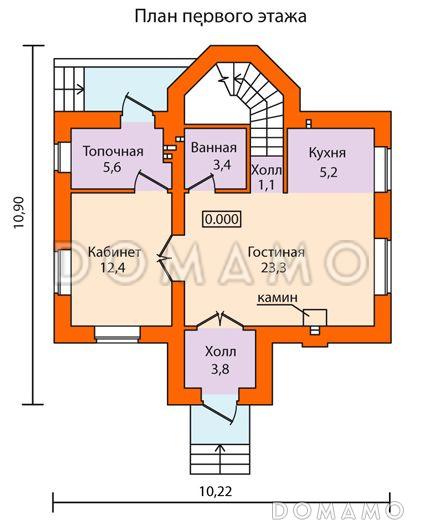 Проект кирпичного дома с полным вторым этажом / План 1 этажа