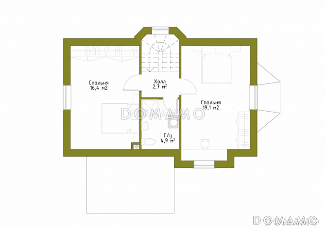 Проект небольшого каркасного дома с большим крыльцом и эркером. / План мансардного этажа