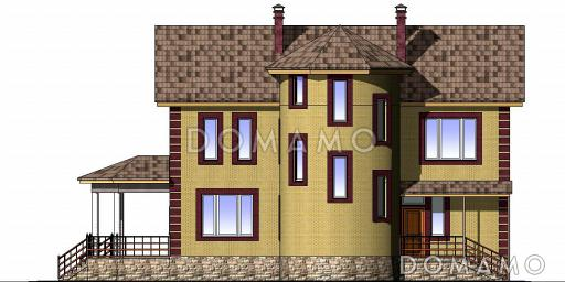 Проект  двухэтажного коттеджа с мансардой, бассейном и кинотеатром / Фасад 2