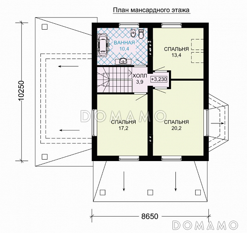 Проект дома из пеноблоков с мансардой, гаражом с подъемными воротами / План мансардного этажа