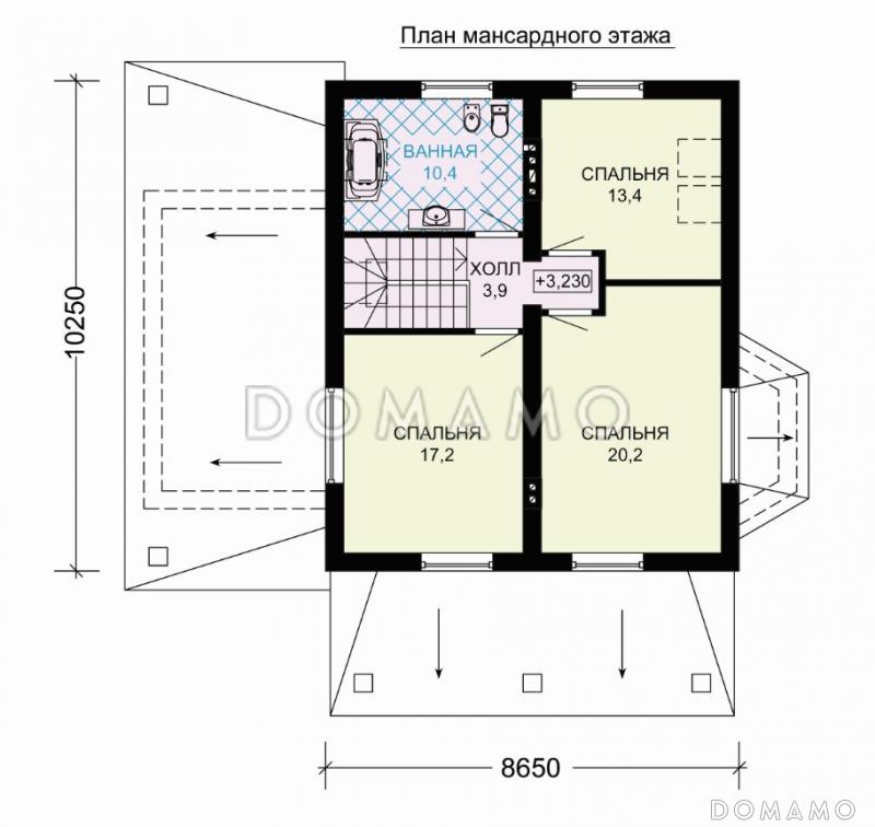 Проект дома из пеноблоков с мансардой, гаражом с подъемными воротами / План мансардного этажа
