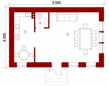 Проект беседки с кухней / План 1 этажа