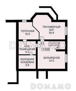 Проект классического дома с эркером, гаражом на два автомобиля, бильярдной, бассейном на первом этаже / План цокольного этажа