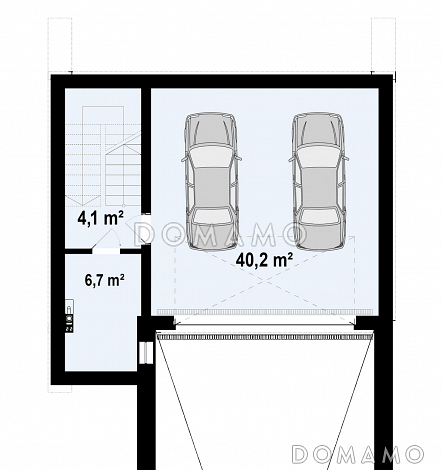 Проект дома с подземным гаражом, кабинетом, светлой дневной зоной, спальнями на втором этаже с гардеробными / План цокольного этажа