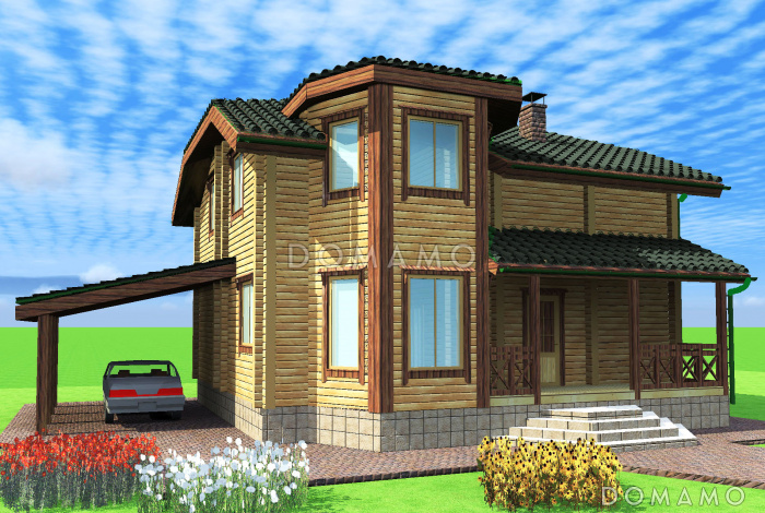 Проект коттеджа из бруса с эркером