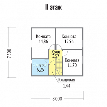 Проект каркасного дома 8х7 с мансардой / План мансардного этажа
