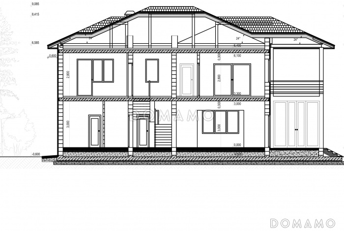 Проект дома для семьи от четырех человек с террасами, просторной кухней-столовой, хозяйской спальней на втором этаже